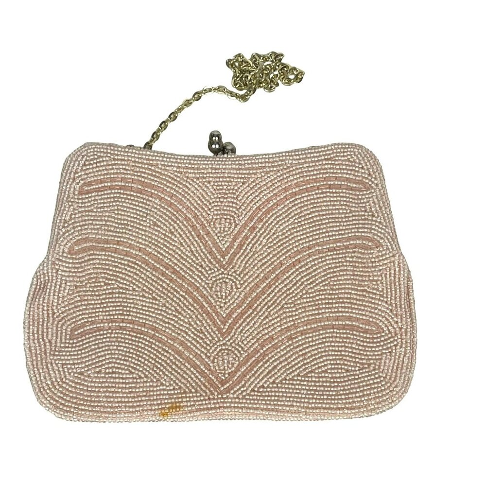 Vintage Richere Japan Pale Pink Beaded Purse Evening Bag